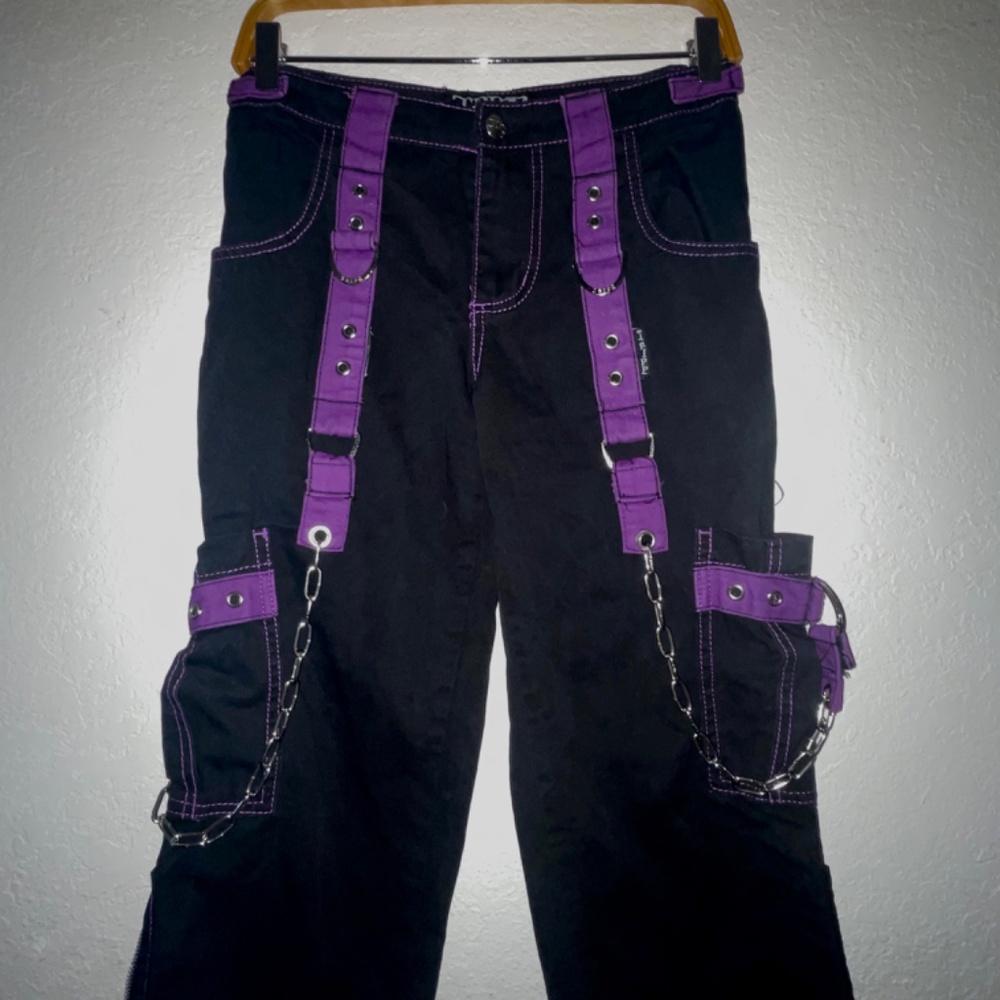 TRIPP NYC Daang Goodman Y2K  Black Cargo Goth Punk  Purple Trim & Chains SZ S - Picture 4 of 12